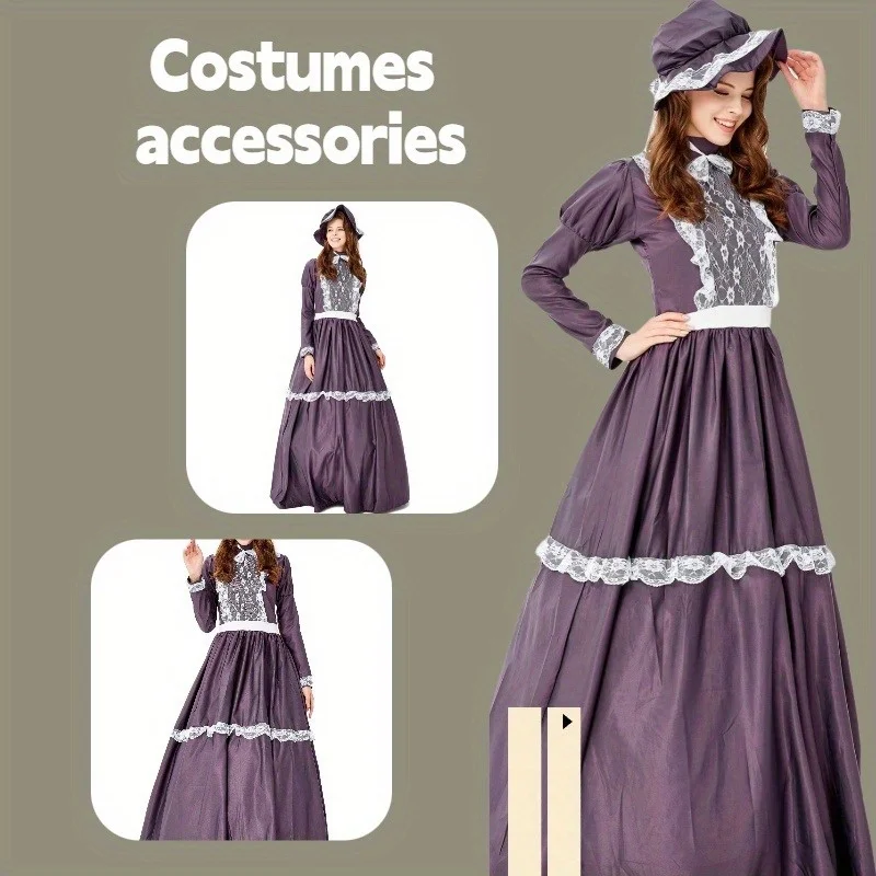 European Vintage Court Costume Farm Outfit Cosplay Masquerade Party Princess Dress Gown Costumes Accessories