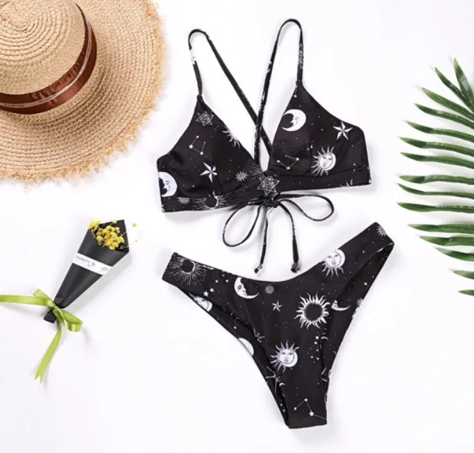 

Сексуальный купальник-бикини с принтом, для большой груди, с эффектом пуш-ап, из нейлона, треугольный дизайн, с чашечками, без косточек