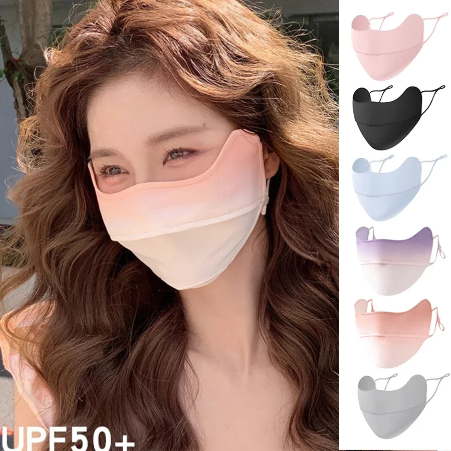 

Sunblock Ice Silk Sun Mask Women Summer Adjustable Cute Fashion Gradient Color Protective Mask For Outdoor Cycling Running Bjtac