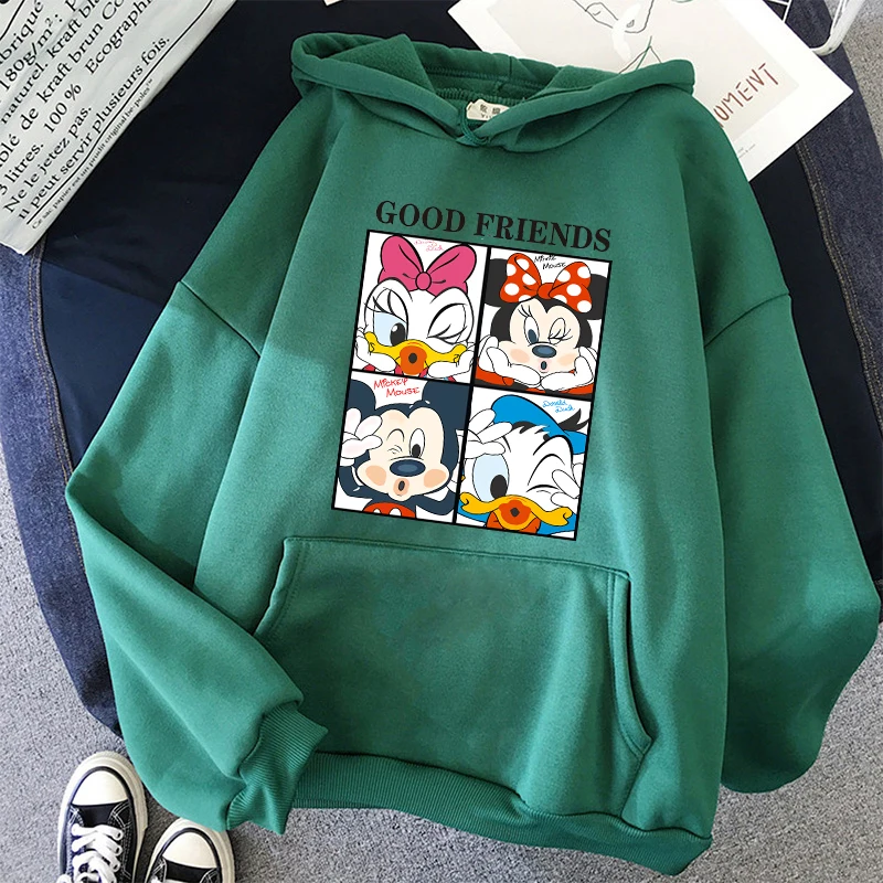 2024 Hoodie Minnie Disney Hoodie atasan pendek Mickey Mouse wanita Hoodie Sweatshirt anak-anak laki-laki perempuan Harajuku pakaian jalanan