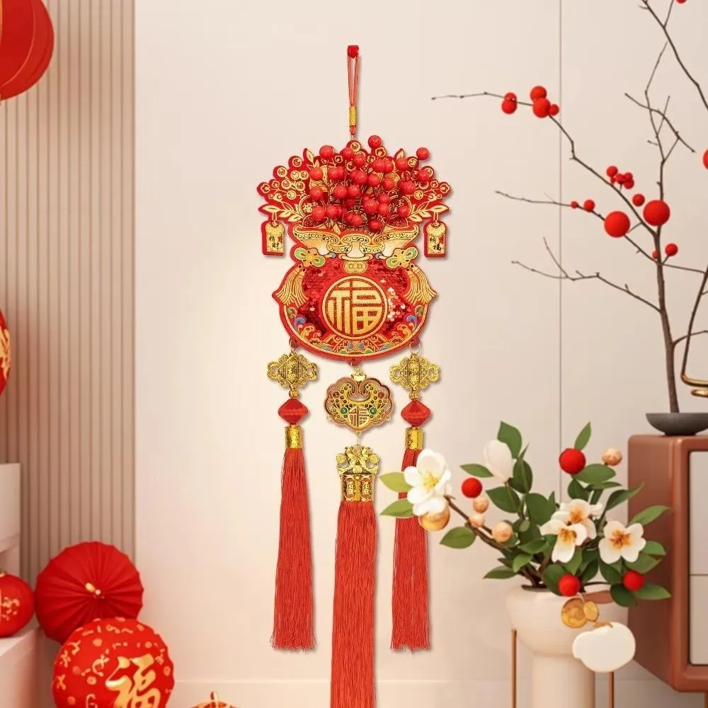 

Lucky Bag Shape Chinese New Year Decoration Glitter Sequins Traditional Spring Festival Pendants with Tassel Creative
