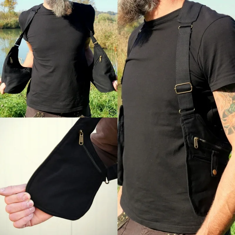 Retro anti-roubo saco alça de ombro dupla multi-bolso ao ar livre multi-purpose masculino feminino sacos de axila novo