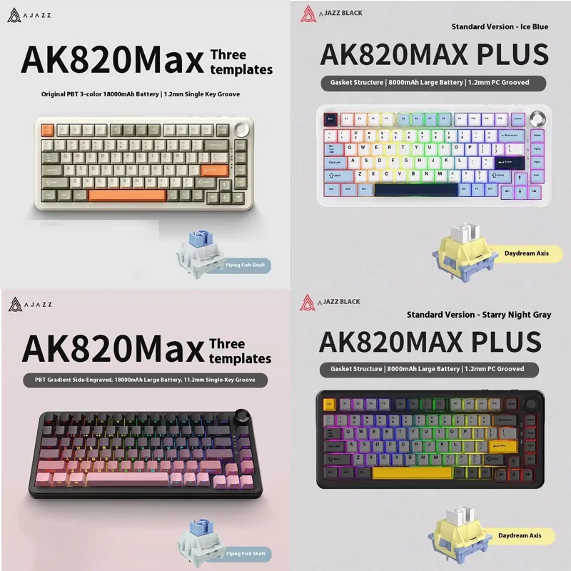 

Hot Ajazz Ak820 Max Plus Mechanical Keyboard Triple Mode Wireless Bluetooth Gaming Customization 75 Layout Wired Gaming Keyboard
