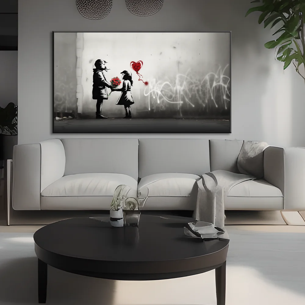 

Banksy style graffiti art poster Love balloon canvas painter Living room bedroom study decorative paintings can be customized