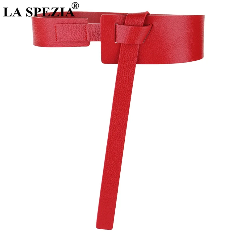 LA SPEZIA Genuine Leather Wide Waist Belts for Dress Women Belt Cow Leather Self Tie Solid Black Camel Fashion Corset Belt 120cm