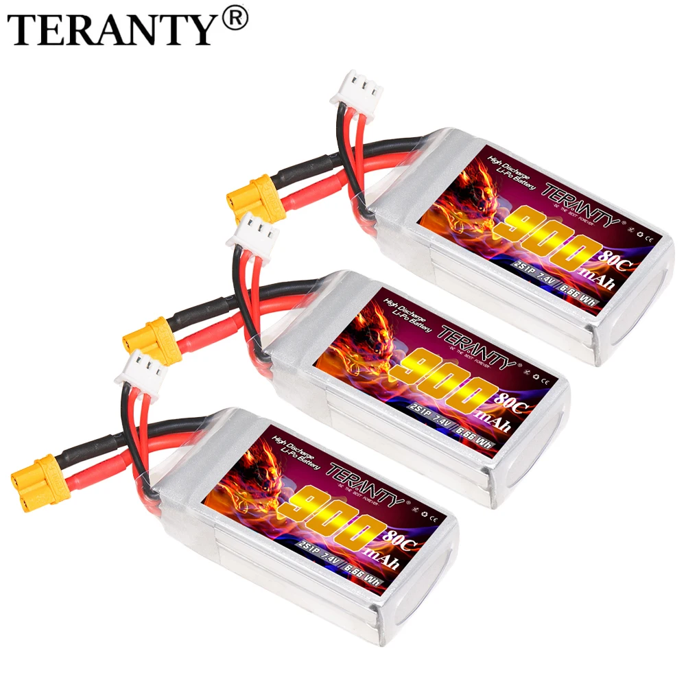 Upgraded TREANTY 900mAh 2S 7.4V 80/160C Lipo Battery Indoor Traversing Aircraft Model UAV Tinyhawk FPV Racing Battery