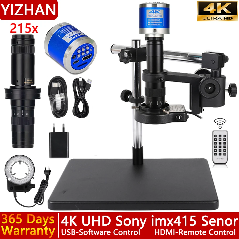 

4K UHD Professional Electronic Microscope For Soldering, HDMI USB Digital Microscope Camera Sony imx415 Sensor 215X 150X Lens