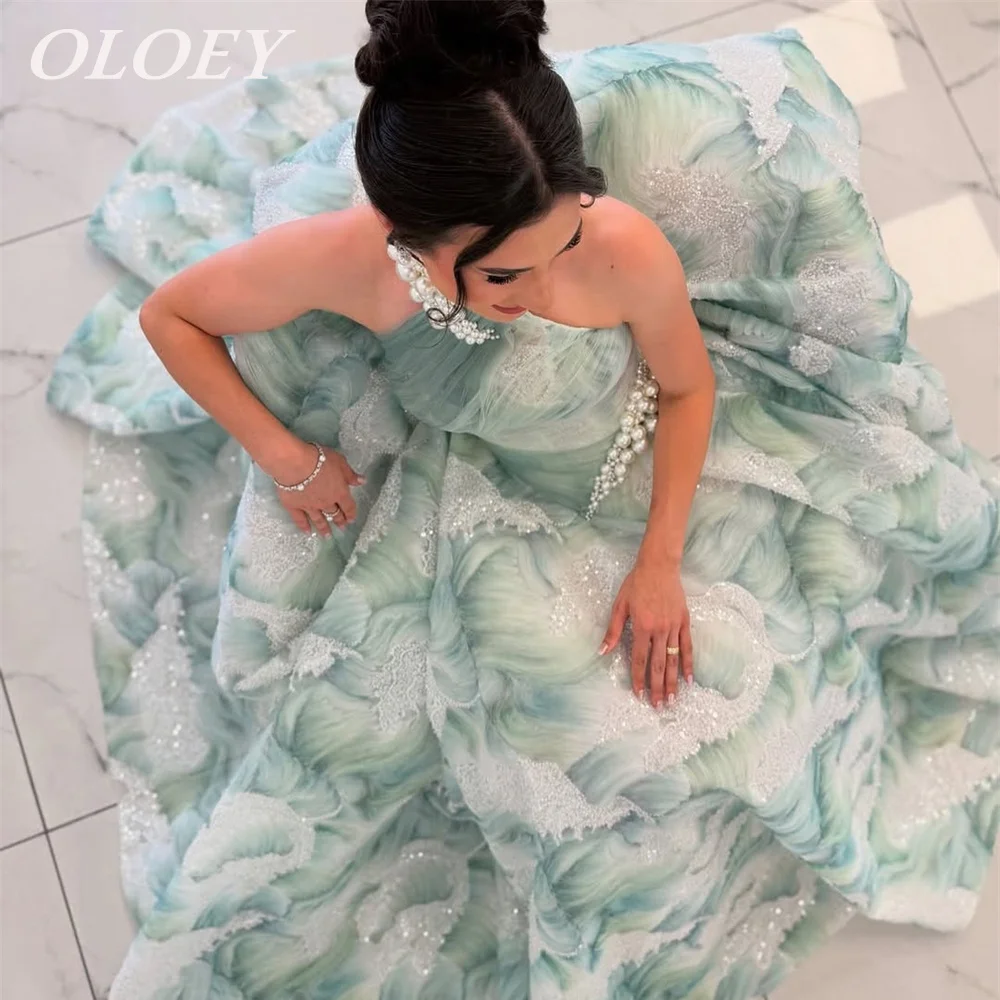 

OLOEY Роскошные зеленые платья для выпускного вечера с бретелькой на шее, кружевные вечерние платья без рукавов с жемчугом и бусинами, женские вечерние платья по индивидуальному заказу فستان수كو