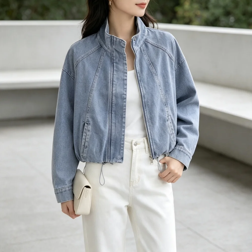 Beach Cycling Coat Women Stand Collar Jacket Lightweight Material Breathable Texture Casual Style Polyester Fabric
