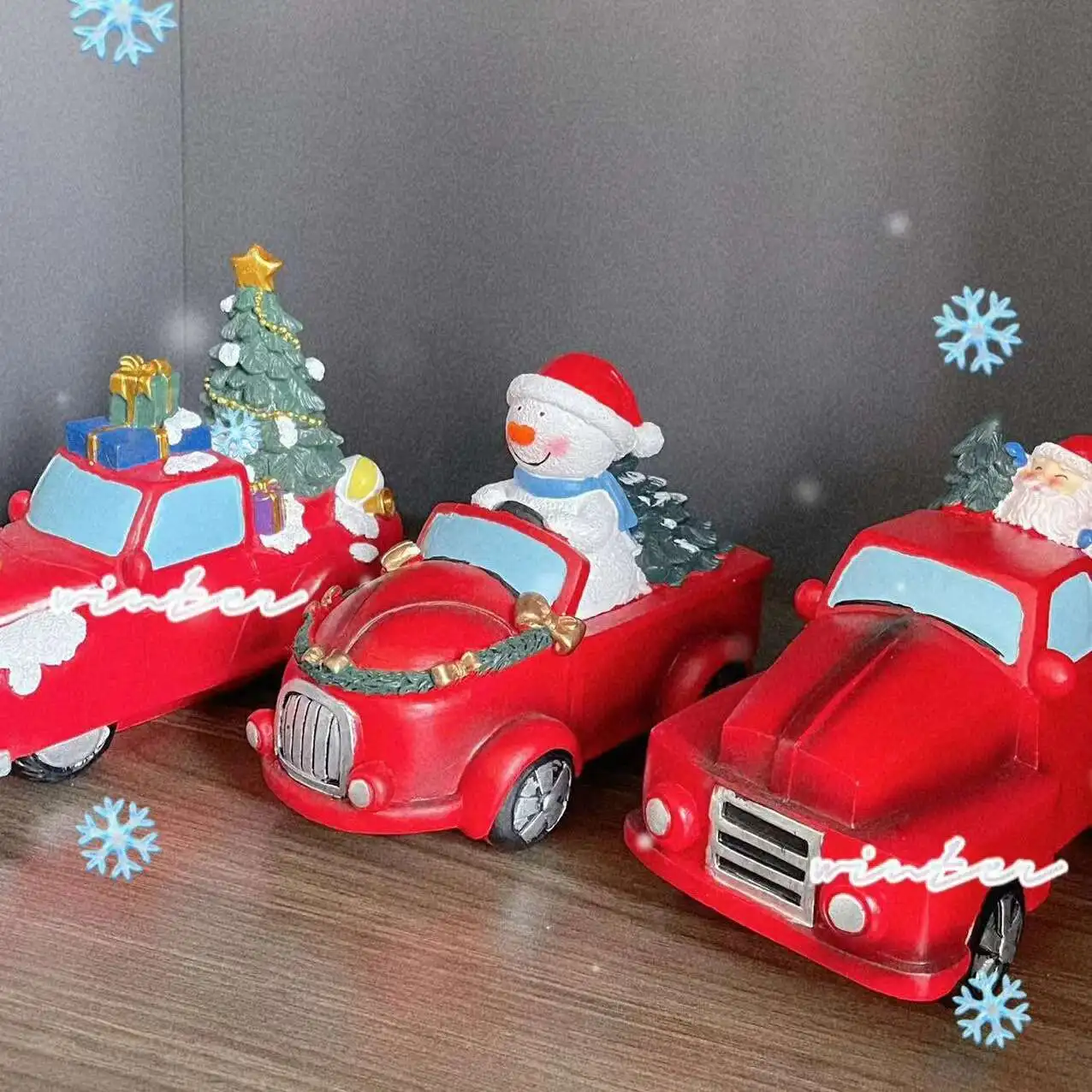 

New Christmas Truck Series Santa Claus With Lights Driving Desktop Decorative Resin Crafts