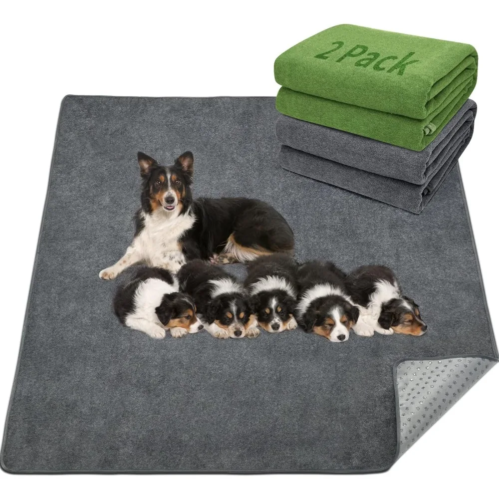 2 Packs Extra Large Reusable Dog Mat for Floor, Non-Slip Washable Pee Pads for Dogs, Fast Absorbent Pet Whelping Pads