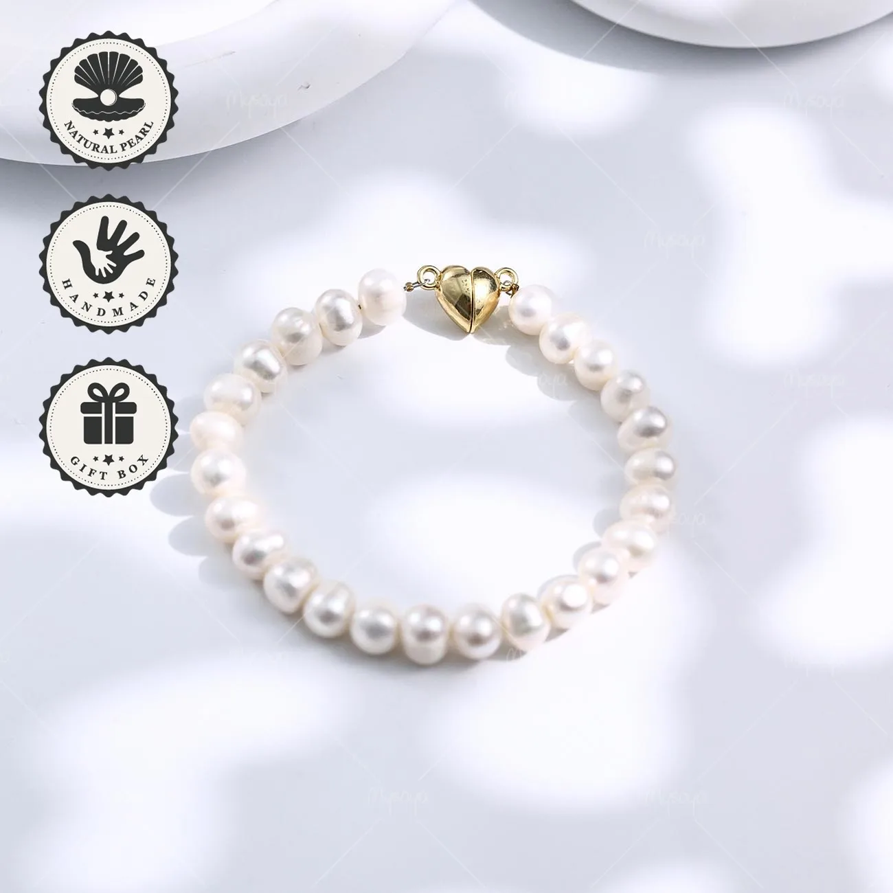 

Mysoya White Freshwater Pearl Bracelet 6–7mm Golden Heart Clasp With Gift Box Valentine’s Day Birthday Gift For Her
