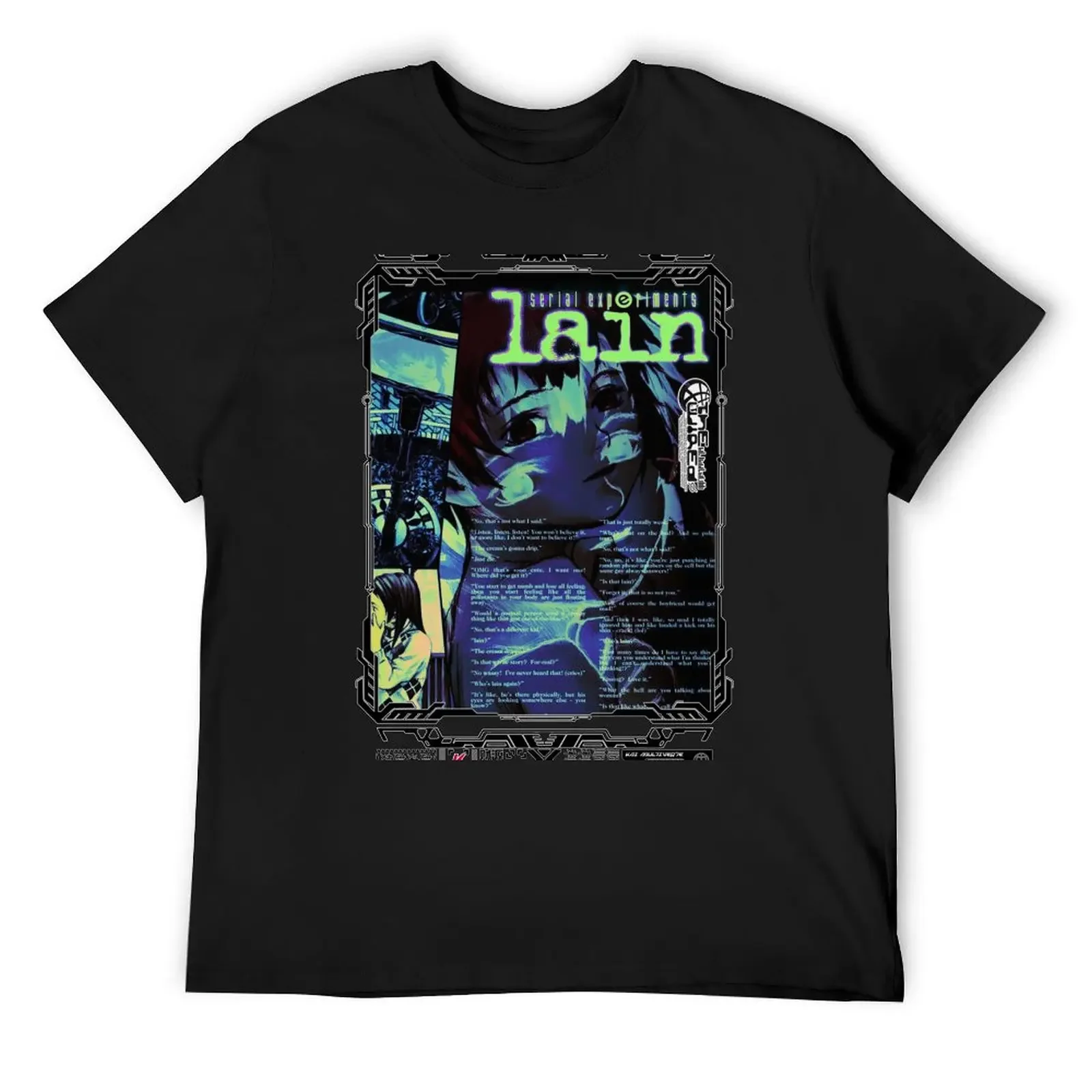 Serial Experiments Lain, The Wired, Virtual Girl, Black and White T-Shirt quick drying customs men clothing