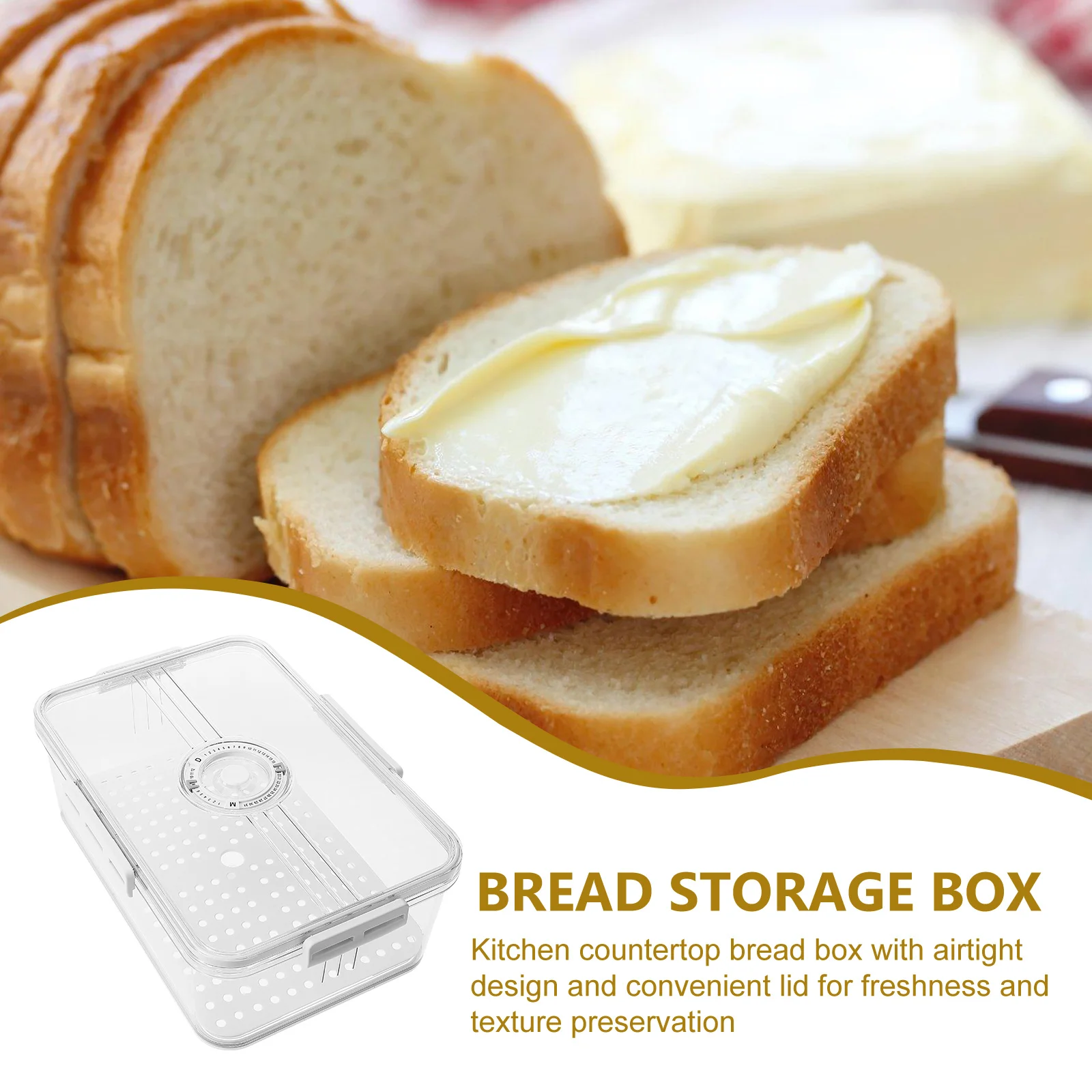 

Bread Box Clear Airtight Reusable Plastic Container Timer Recording Kitchen Fresh Bread Holder Reusable Toast Box