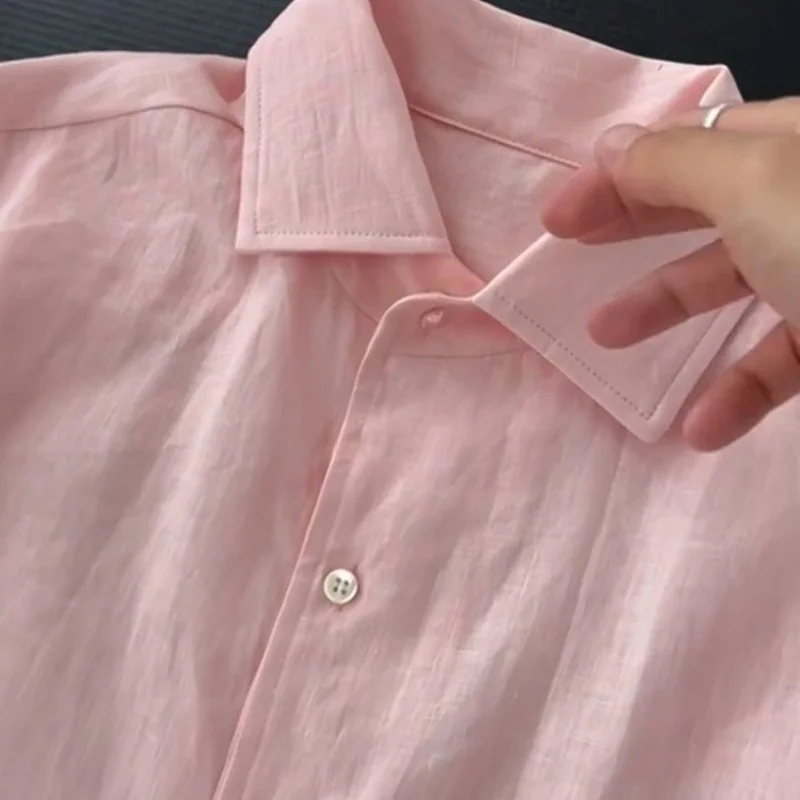 Chinese Stijl Literaire Losse Linnen Jurk Vrouwen Herfst Nieuwe Mode Roze Polo Kraag Dunne Rechte Lange Jurken Dameskleding