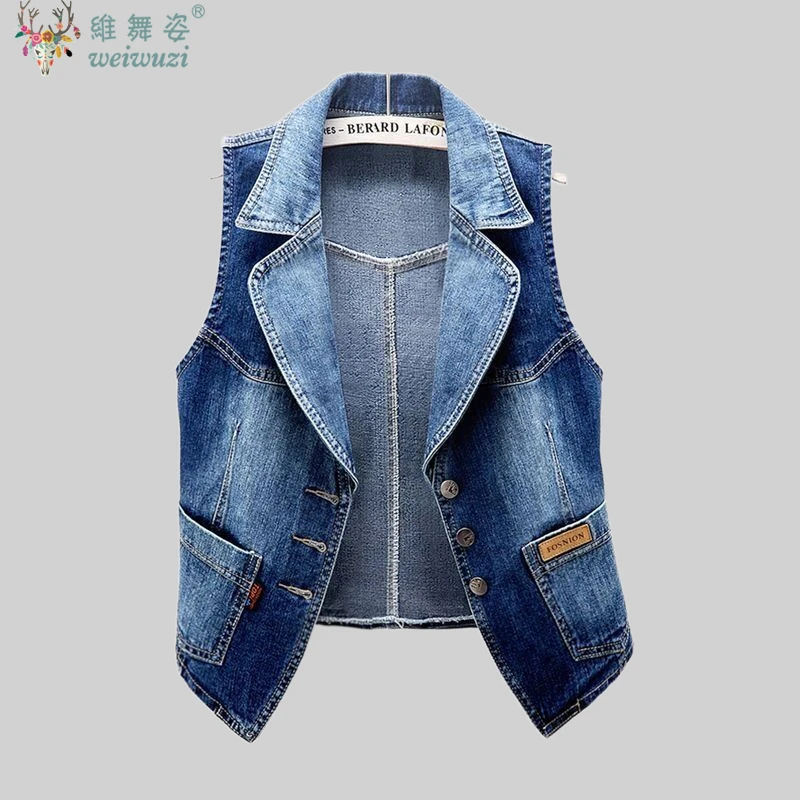 

Women Denim Vest Casual Jackets Spring Autumn Clothes Sleeveless Short Cowboy Waistcoats Office Lady Trendy Versatile Coat Tops