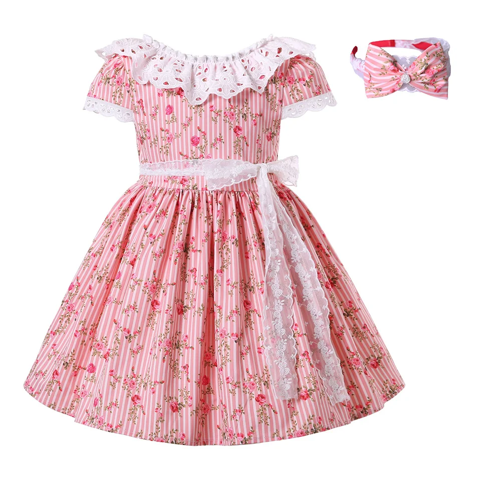 Pettigirl Girls Summer Floral Dresses with Ruffle Lace Collar for Toddler Kids Childrens Wedding Party Sisters Matching Outfits