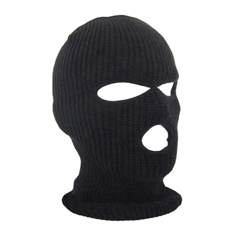 3X Full Face Cover Ski Mask Hat 3 Holes Balaclava Windproof Knit Beanies Bonnet Winter Warm Unisex Caps Black