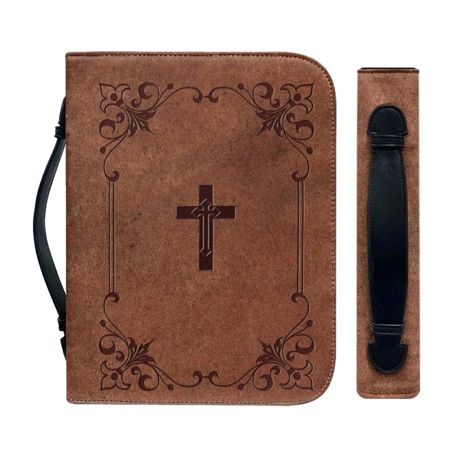

PU Zippered Bible Carrying Case, Waterproof Book Cover for Church, Travel & Study Classic Print Bible Bag Zipper Handle Handbags