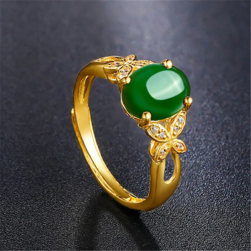 ファッショナブルな蝶模様エスニックスタイル埋め込みオーバル宝石リング豪華な個性女性の記念日結婚祝い