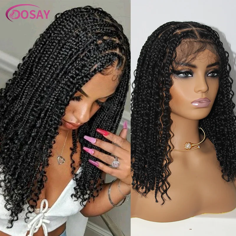 

Summer New Short Boho Box Braid Wigs Synthetic Braided Wigs Knotless Full Lace Frontal Wigs Pre Plucked Goddess Bohemian Braids