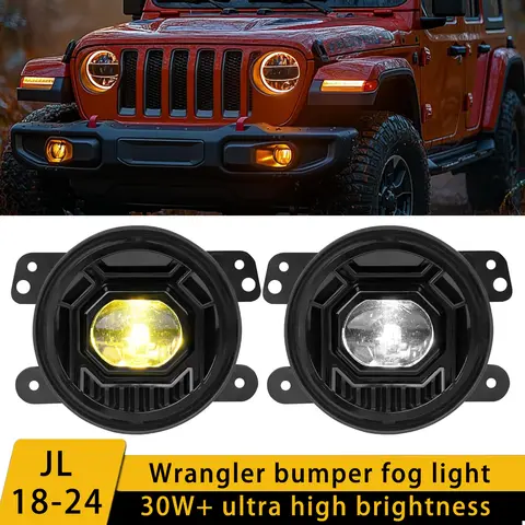 4 인치 라운드 Led 안개등 60W/쌍 흰색 및 호박색 안개등, Jeep Wrangler 2007-2018 Jk/Jku 및 2018-2024 Jl/Jlu 액세서리, 오프로드 라이트 앞 범퍼 Led 안개등 어셈블리에 적합