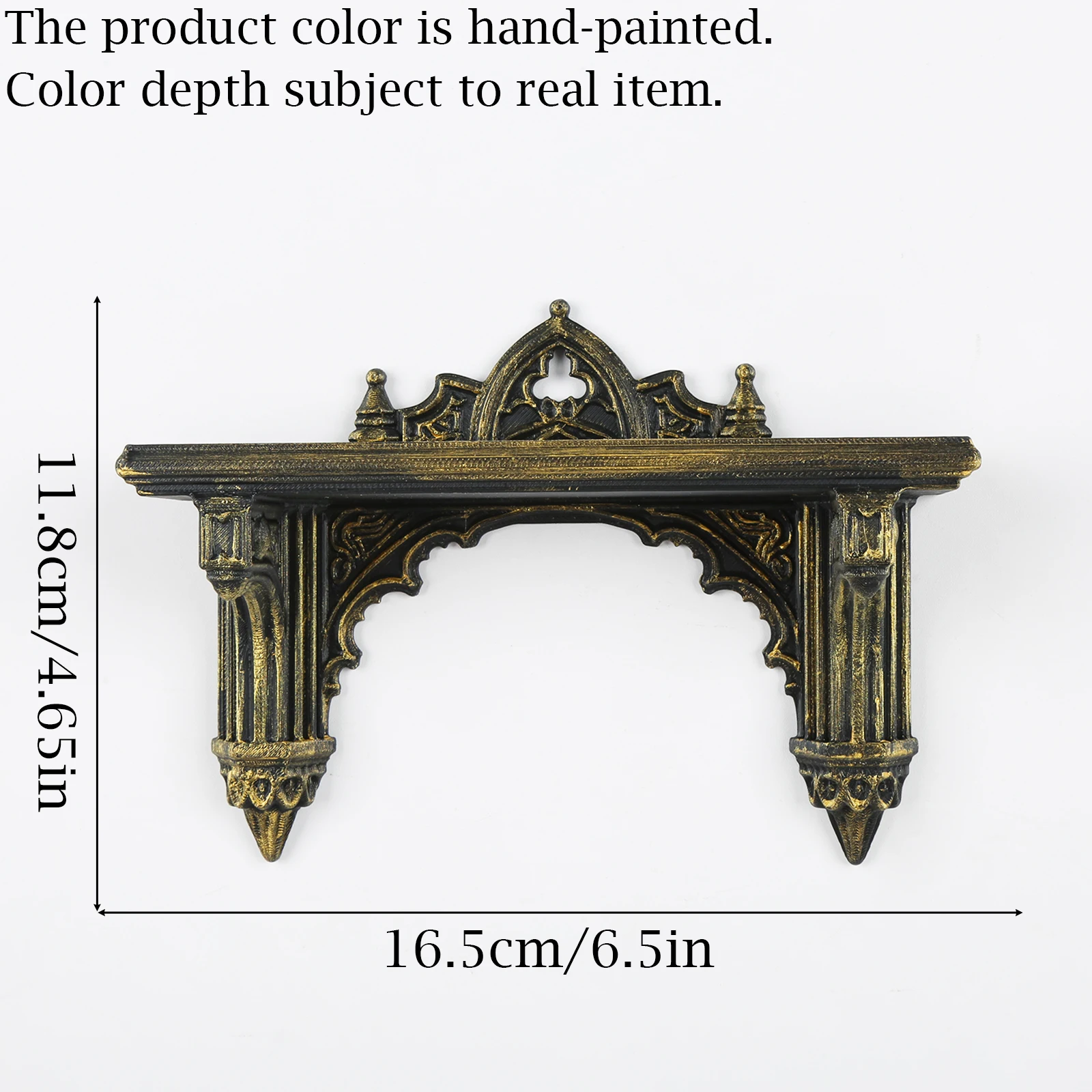 Gothic Cathedral Arch Wall Shelf, Black Gold Plastic Floating Shelf for Crystals Figurines Dark Academia Home Wall Decor