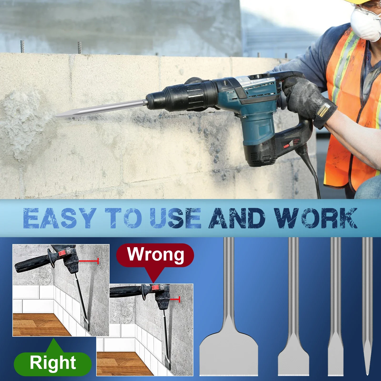 SDS 플러스 로터리 해머 마모 방지 타일 제거 치즐 비트 정밀 해머 드릴링 치즐 비트 용 4Pcs 합금 치즐 비트 세트