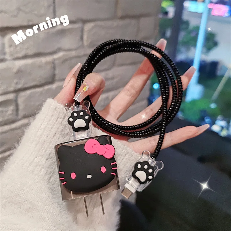 Hello Kitty For 20W 18W iphone Charger Protector Case,3D Cartoon Cute USB Data Cable Protection Case Cable Winder