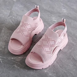 Sandalias romanas de plataforma para mujer, calzado deportivo ligero con tacón de cuña, tejido Diamondback, novedad de verano, 2024