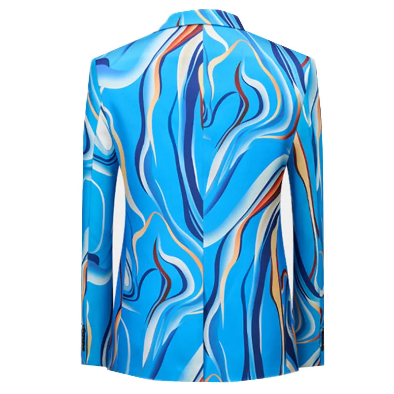 

Мужские пиджаки с 3D-цифровой печатью, на одной пуговице, приталенного кроя, модные, для свадьбы, банкета, вечеринки, выступлений, с цветочным принтом