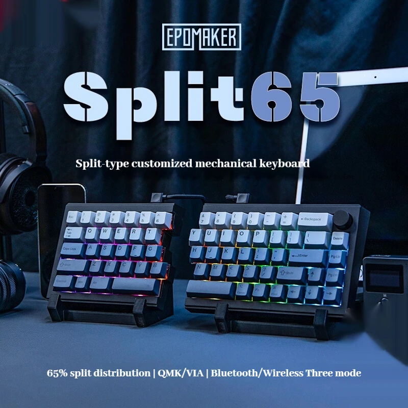 EPOMAKER SPLIT65 メカニカルキーボード トライモード ホットスワップ トップ構造 QMK/VIA ロング耐久性 RGB ラップトップ オフィス スプリットキーボード