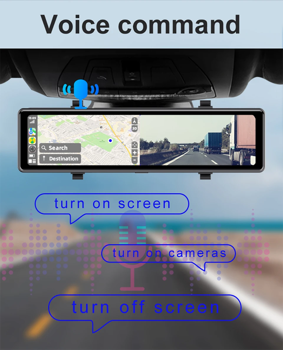 ACCEO A55 Dash Cam 12 inch Touch Screen 4K Wireless Android Auto CarDvr Recorder Supports Bluetooth, WiFi, GPS Rear View Camera