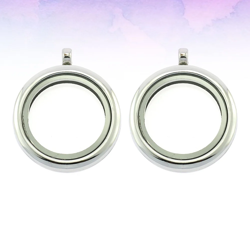 

2 Pcs Necklace Memory Locket Pendants Photo Frame Charm Jewelry Making Base Picture
