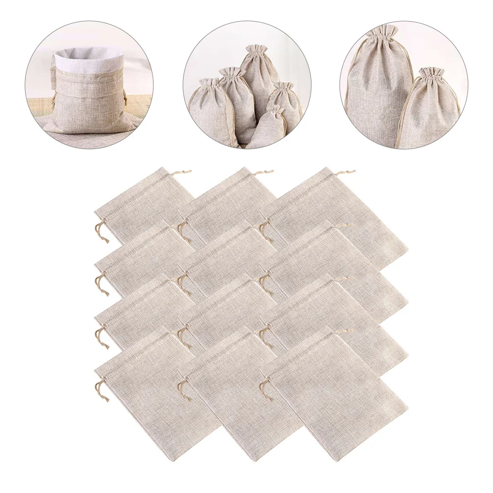 

12pcs Cotton Linen Drawstring Bags Small Fabric Pouches For Gift Storage Jewelry Tea Snacks Wedding Party Craft Burlap Bag