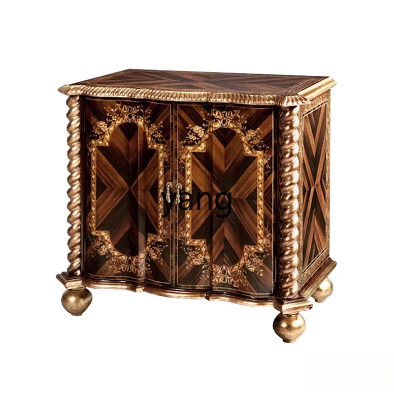 CX new Chinese solid wood carving hand-painted gold brown wood grain foyer entrance cabinet