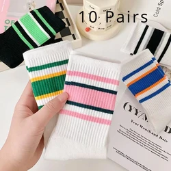 10 Pairs of Spring and Fall Girls Fashion Trends Student Sports Breathable Comfort Solid Color Pile Mid-tube Socks