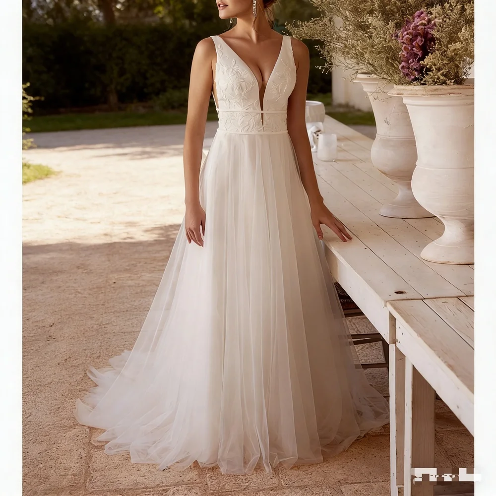 

Customized New In Elegant Long Wedding Dresses V-Neck Floor-Length Brides Dress Women Vestidos De Novias Gowns 2026