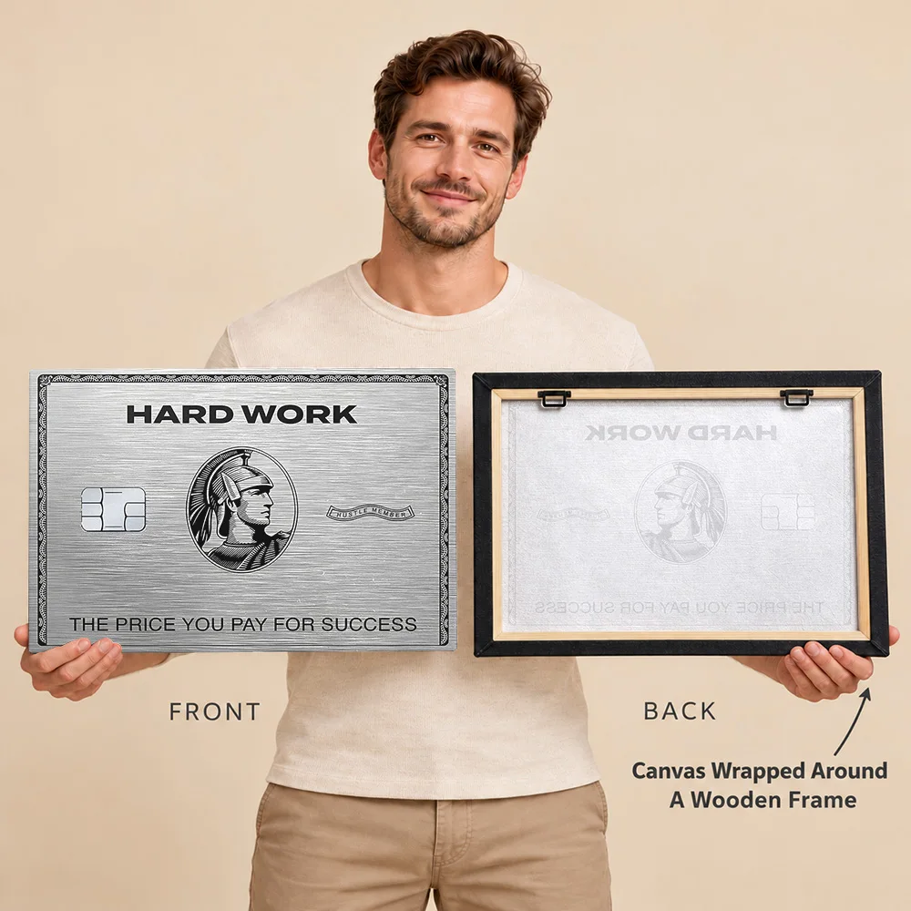 Hard Work Success Quote Canvas Print With Wooden Frame Personalized Photo Bold Inspirational Typography Wall Art For Home Gym