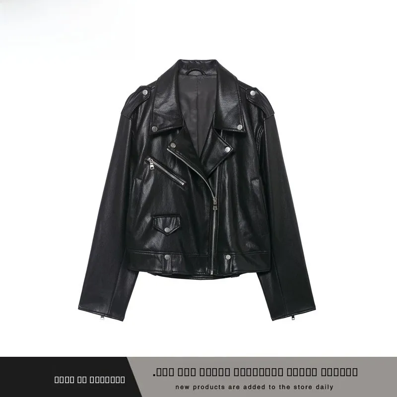

Autumn Winter New Women's Motorcycle Jaet Street Sle Long Sve Button Front Flat Collar Coated Zipper ort Coat