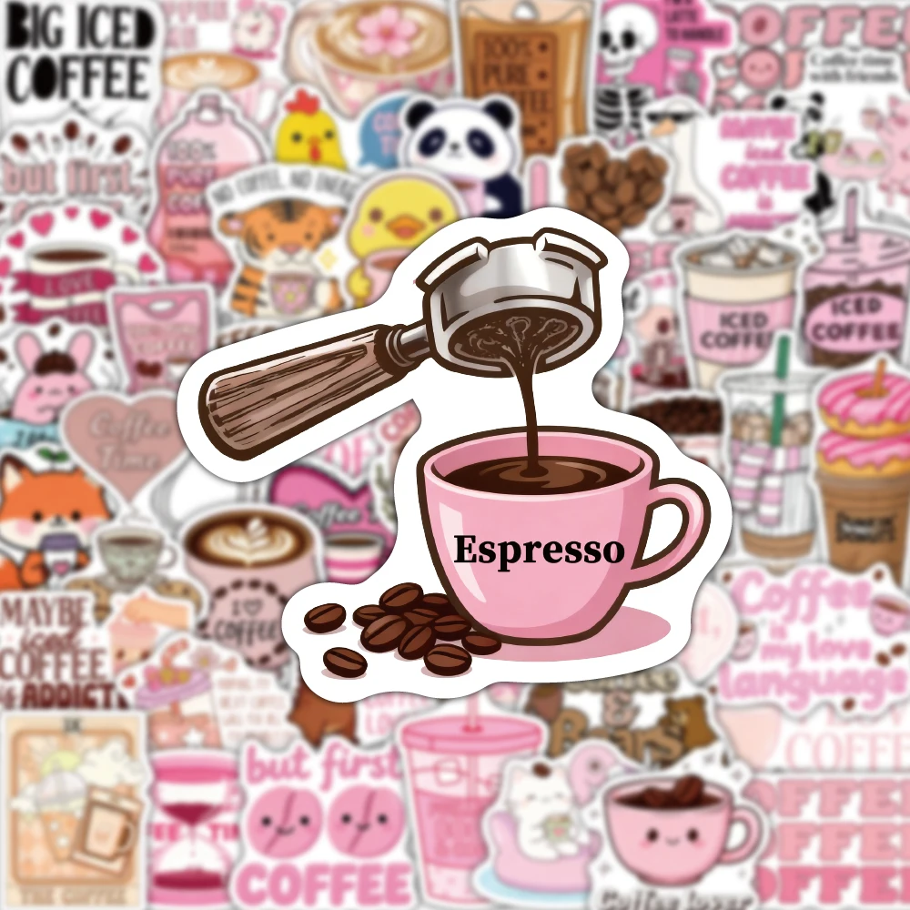 50PCS Pink Coffee Art Stickers Creative Fun Coffee Enthusiasts Gift Collection Decoration Phone Case Scrapbook Guitar Water Cup