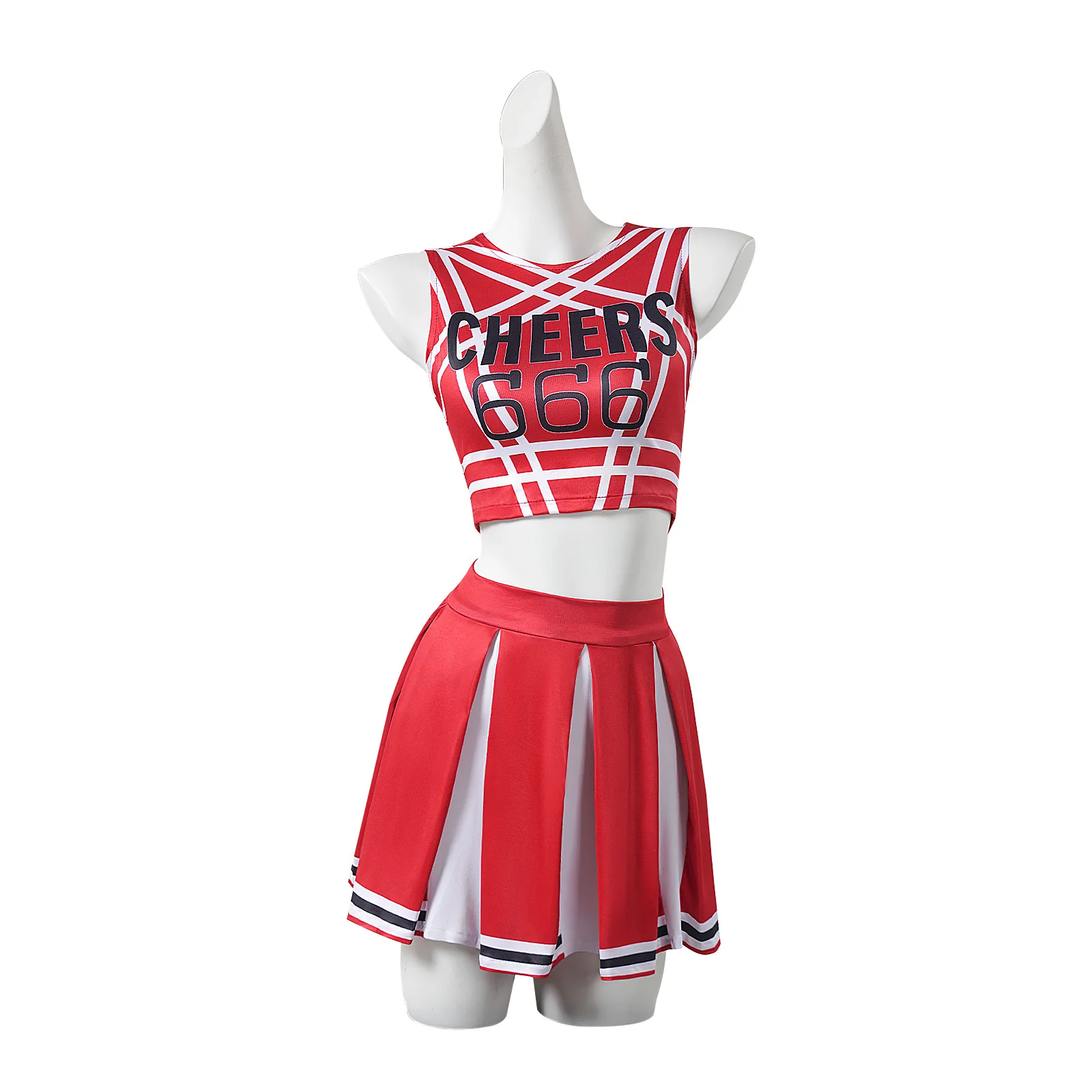Girls Women Cheerleader Uniform Sleeveless Top Mini Pleated Skirt Cheer Outfit for School Competition Fancy Dress