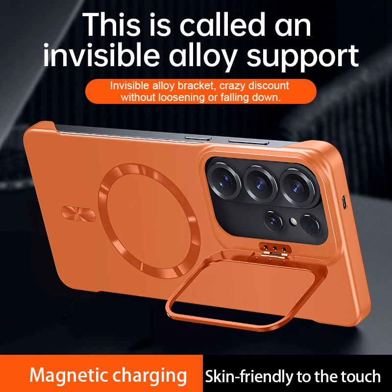 Luxuriöse MagSafe Wireless-Ladehülle für Samsung S26 S25 S24 Ultra Plus S25 S24 FE – Harte PC-Hülle mit magnetischem Ständer