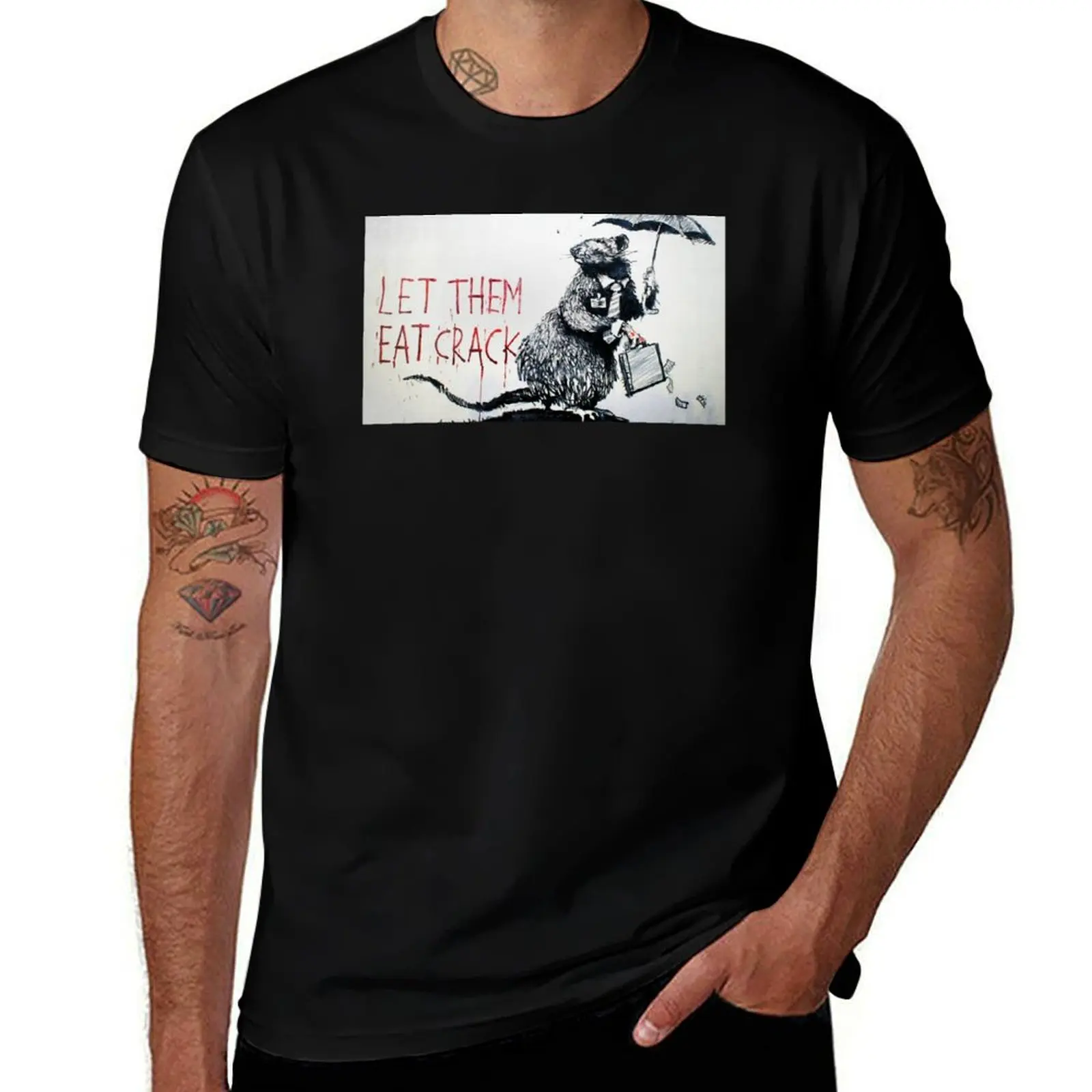 Banksy Eat Crack Quote Rat T-Shirt Big Size Short Sleeve Casual Top T-Shirt