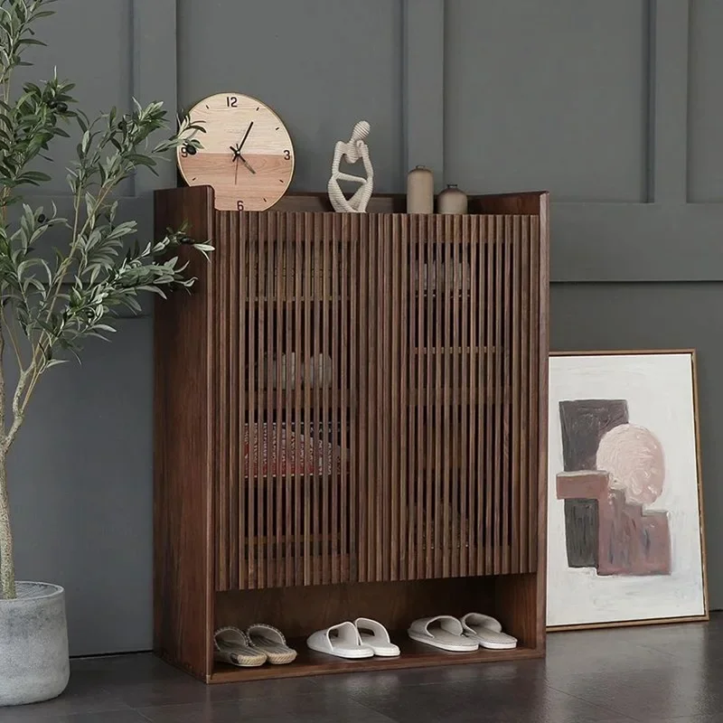 New Chinese-style North American black walnut shoe cabinet, Song-style aesthetics, solid wood porch cabinet, side cabinet