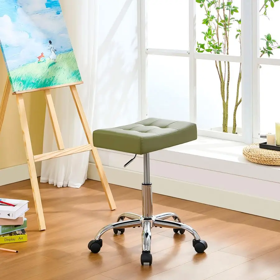 

Стул для салона красоты с регулируемой высотой (1721 дюйм), бесшумными колесами и прочным основанием, для маникюра, тату, массажа, зеленый