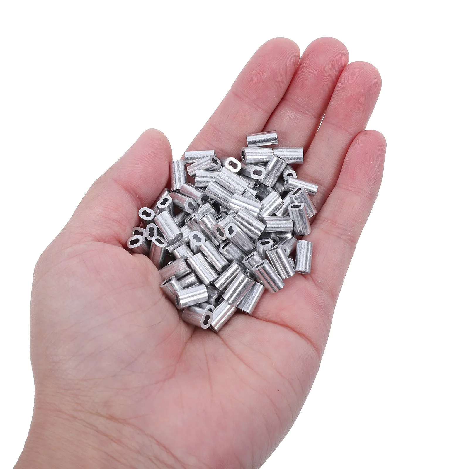 200Pcs Steel Wire Rope Clamp Double Hole Aluminum Crimping Sleeve Heavy Duty Cable Clamp for Lifting Crane Mining Dock Equipment