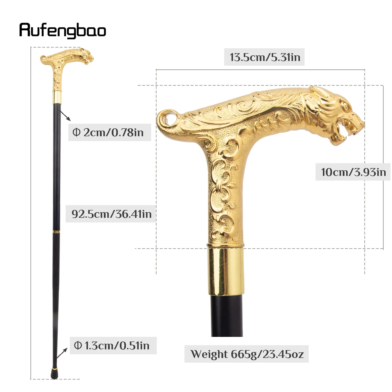 Golden Leopard with Tail Fashion Walking Stick for Party Decorative Walking Cane Elegant Crosier Knob Walking Stick 93cm