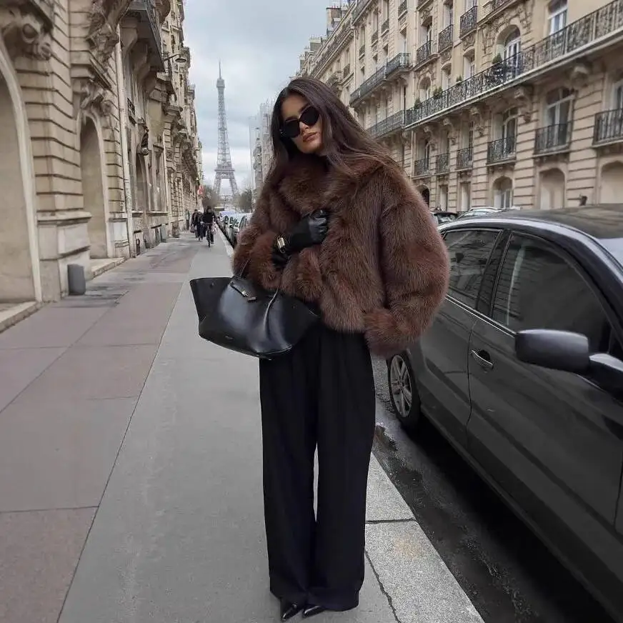 سيدة نمط جديد معطف الفرو الشتاء سميكة الأسود فو الفراء المرأة قصيرة صديقة للبيئة أفخم الفراء سترة #4
