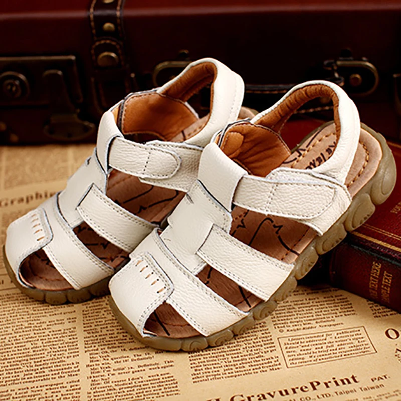 2024 New Kids Children Boys Genuine Leather Sandals For Teenagers Boys Baby Summer White Sandals Shoes 1 3 5 7 9 11 13 Years